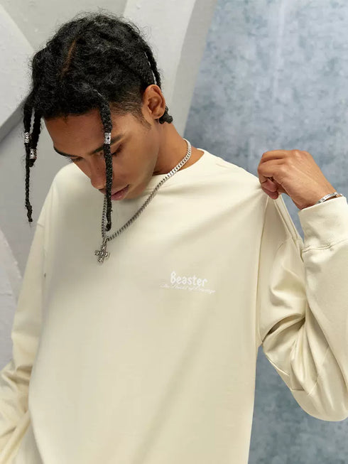 Printed Cotton Hoodie-Cream