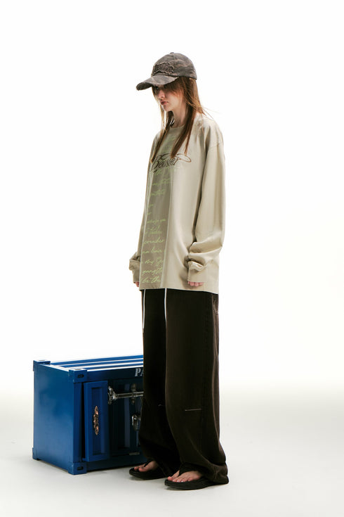 Print Long-sleeved T-shirt-Khaki