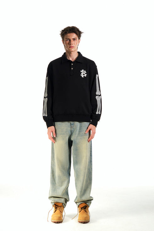 BEASTER Embroidered Pattern Long-sleeved Polo Shirt