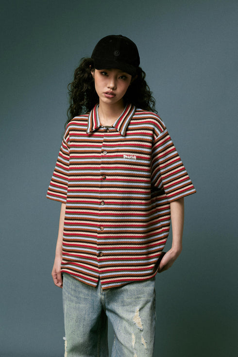 BEASTER Striped Button Knitted Retro Lazy Polo Shirt