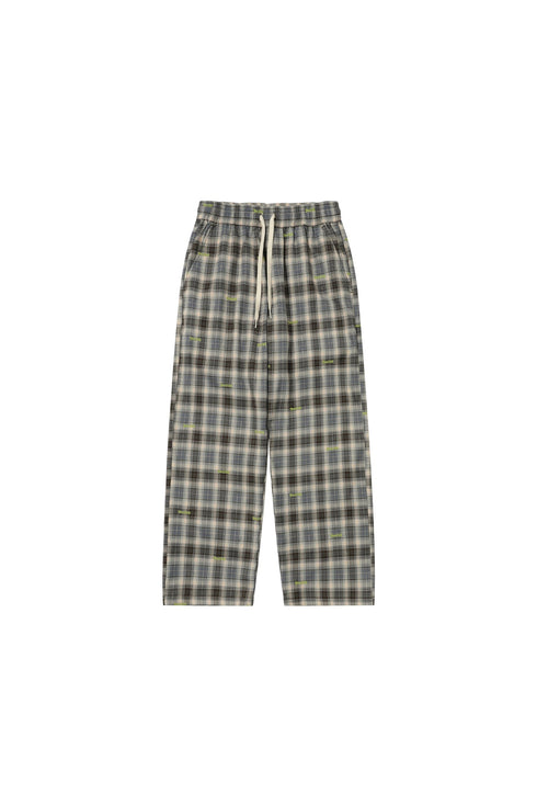 Embroidered Plaid Pants Vintage Straight Trousers