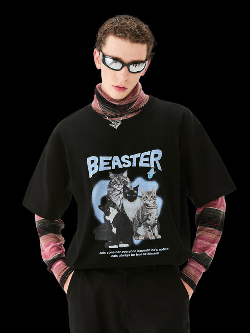 Kitty Letter Cartoon Print T-shirt - PSYLOS 1, Kitty Letter Cartoon Print T-shirt, T-Shirt, BEASTER, PSYLOS 1