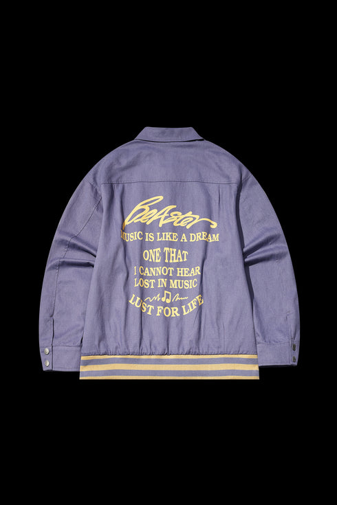 BEASTER Distressed Letter Print Lapel Jacket