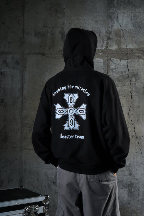 Flocked Heavy Cotton Hooded Knit Cardigan