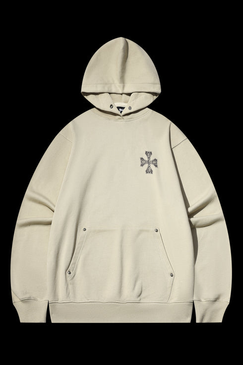 Flocked Heavy Cotton Hooded Knit Cardigan