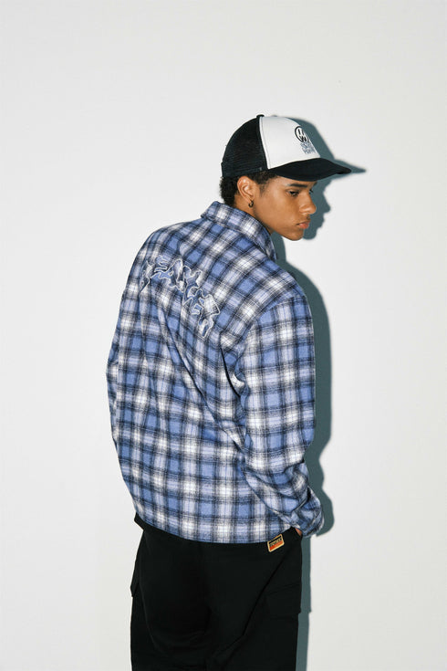 Applique Plaid Shirt Jacket