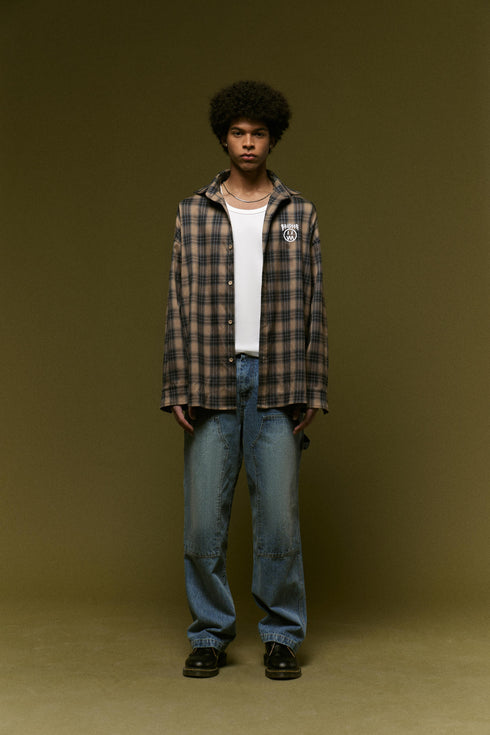 Ghost Face Graffiti Handwriting Plaid Shirt