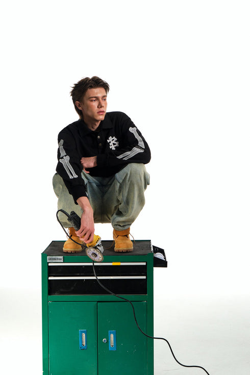 BEASTER Embroidered Pattern Long-sleeved Polo Shirt