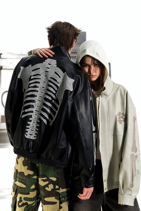 Beaster Embroidered Vintage Casual Leather Jacket