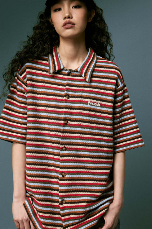 BEASTER Striped Button Knitted Retro Lazy Polo Shirt
