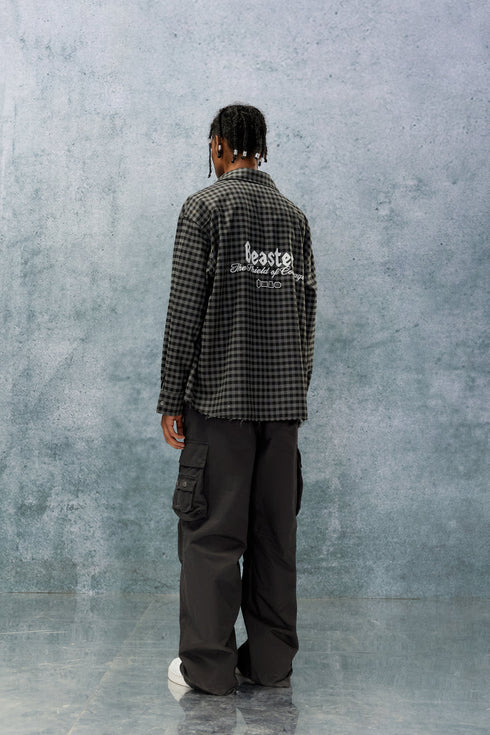 BEASTER Snap-button Plaid long-sleeved Casual Shirt