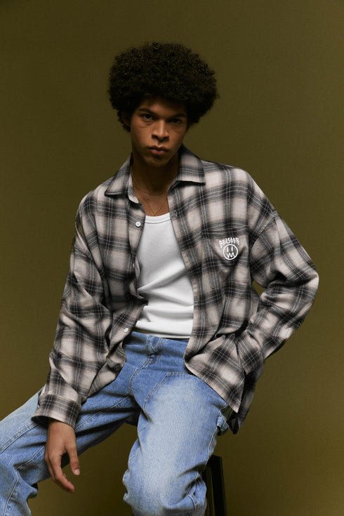 Vintage Plaid Shirt Logo Embroidered Top Jacket