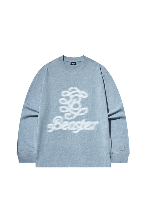 White Ink Printed Logo Long Sleeve Sweatshirt-Blue Grey