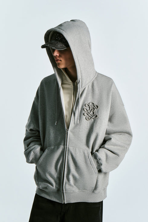 Hemp Rope Embroidered Hooded Knitted Cardigan