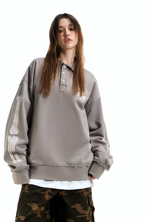 BEASTER Embroidered Pattern Long-sleeved Polo Shirt