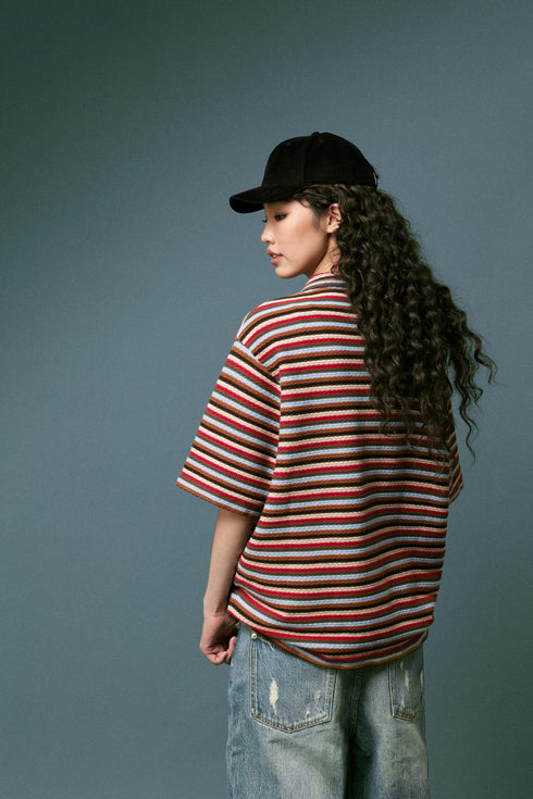 BEASTER Striped Button Knitted Retro Lazy Polo Shirt