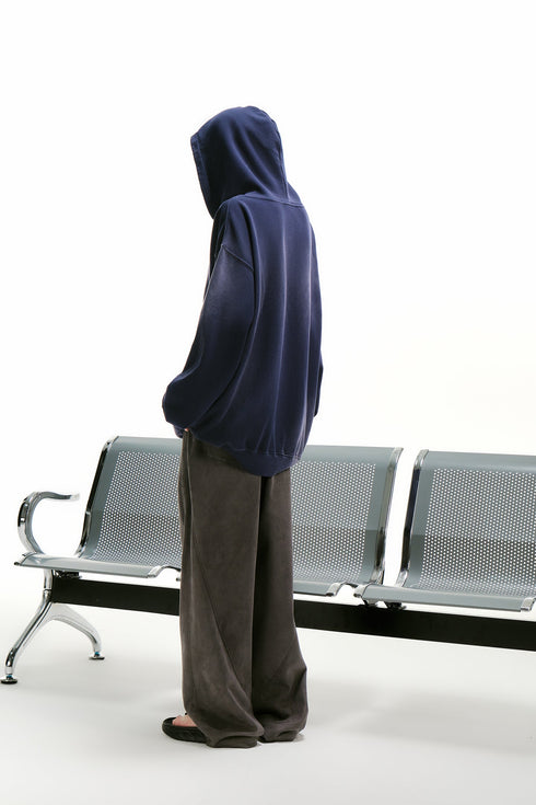 White Ink Printed Logo Long Sleeve Hoodie-Grey Blue