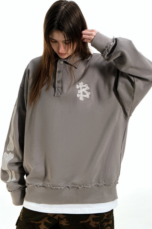 BEASTER Embroidered Pattern Long-sleeved Polo Shirt