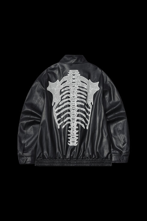 Beaster Embroidered Vintage Casual Leather Jacket