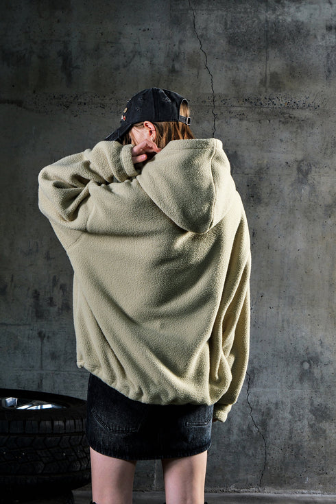 Metal Logo Faux Lambswool Hoodie