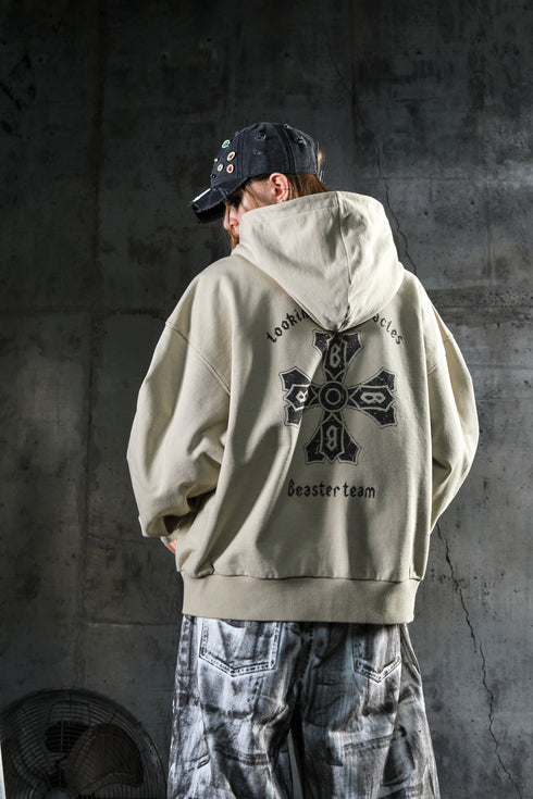 Flocked Heavy Cotton Hooded Knit Cardigan