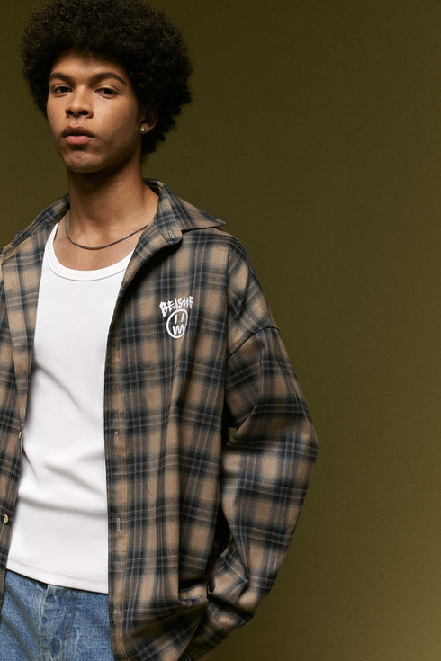 Ghost Face Graffiti Handwriting Plaid Shirt