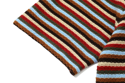 BEASTER Striped Button Knitted Retro Lazy Polo Shirt