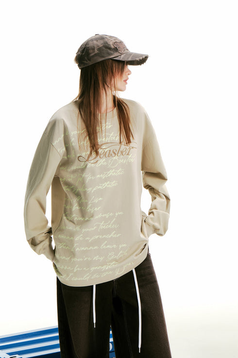 Print Long-sleeved T-shirt-Khaki