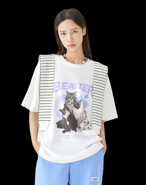 Kitty Letter Cartoon Print T-shirt - PSYLOS 1, Kitty Letter Cartoon Print T-shirt, T-Shirt, BEASTER, PSYLOS 1