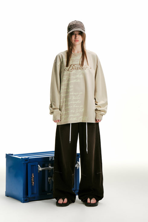 Print Long-sleeved T-shirt-Khaki